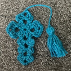 Handmade Teal Crochet Cross Bookmark